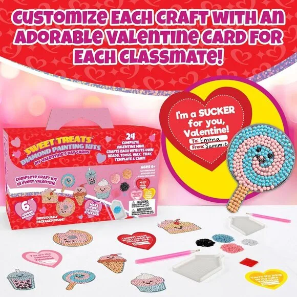 Set of 24 Valentines Cards for Kids Classroom - Valentine's Day Sweet Treats Dia - Picture 6 of 9